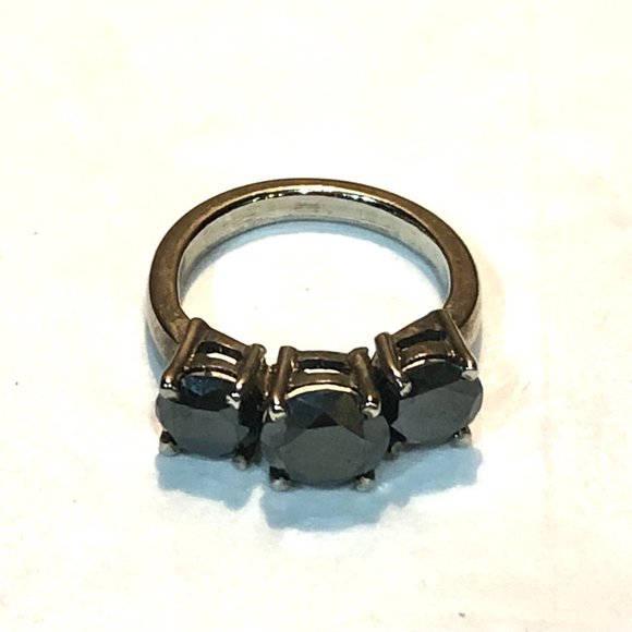 Genuine 2 CTs of 3 Black Diamonds 925 Sterling Silver Ring - Picture 9 of 12